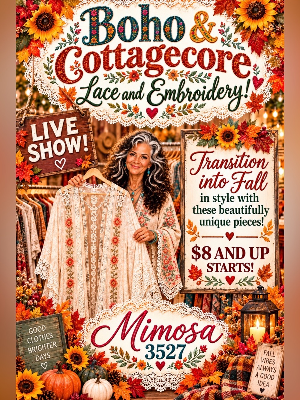 Live 9/28 9:00 pm EST MIMOSA3527 Boho Clothing Lace Embroidery